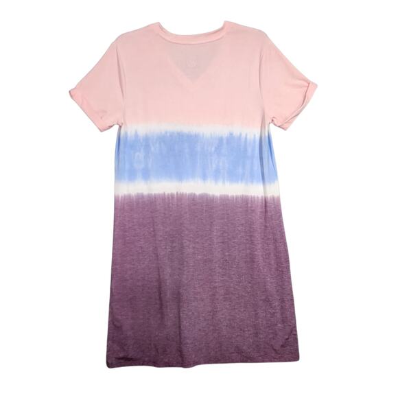 TE Verde Tie Dye Tshirt Dress Pink Purple Blue Size Small Oversized Soft V Neck - Picture 2 of 6